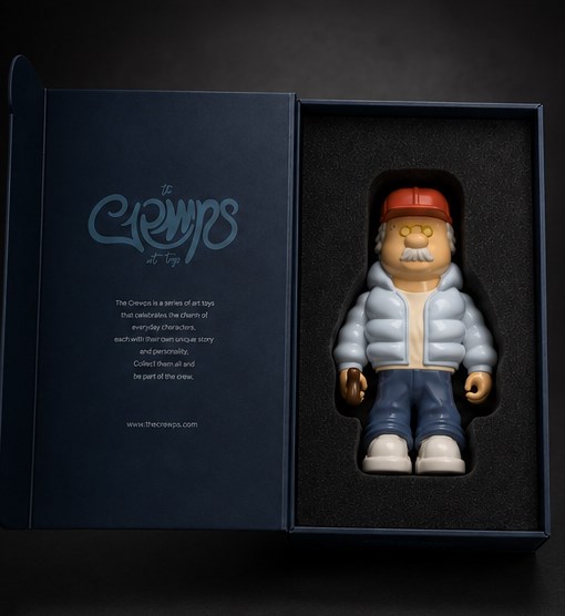 Packaging de The Grmps abierto de frente, con la figura dentro